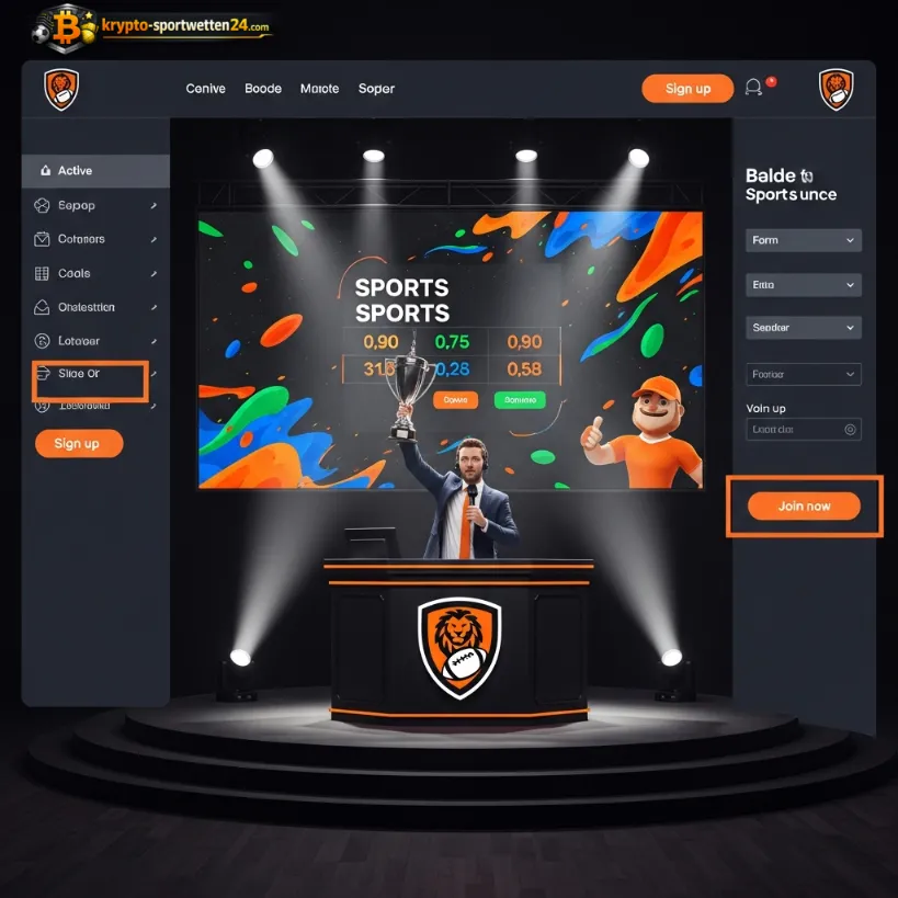 Dynamische Darstellung einer Sportplattform mit einem Kommentator, einer Trophäe und einem jubelnden Maskottchen, das die Spannung der Weltmeisterschaft 2026 symbolisiert.
